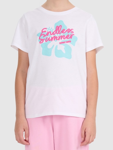  4F JUNIOR Dziewczęcy tshirt z nadrukiem 4F 4FJWSS26TTSHF2938  biały Biały