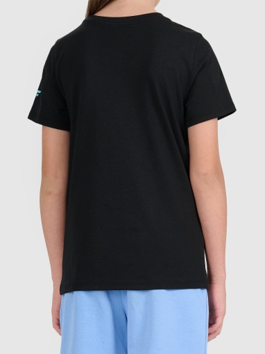 Dziewczęcy t-shirt z nadrukiem 4F 4FJWSS26TTSHF2938 - czarny