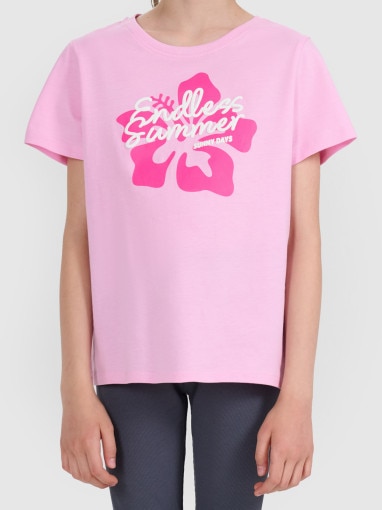  4F JUNIOR Dziewczęcy tshirt z nadrukiem 4F 4FJWSS26TTSHF2938  różowy Rożowy