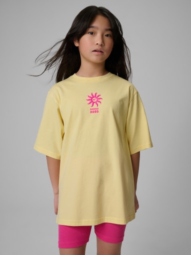  4F JUNIOR Dziewczęcy tshirt z nadrukiem 4F 4FJWSS26TTSHF2940  żółty żółty
