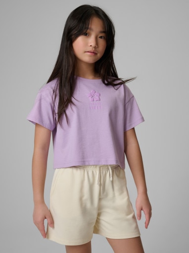  4F JUNIOR Dziewczęcy tshirt z nadrukiem 4F 4FJWSS26TTSHF2941  fioletowy Fioletowy