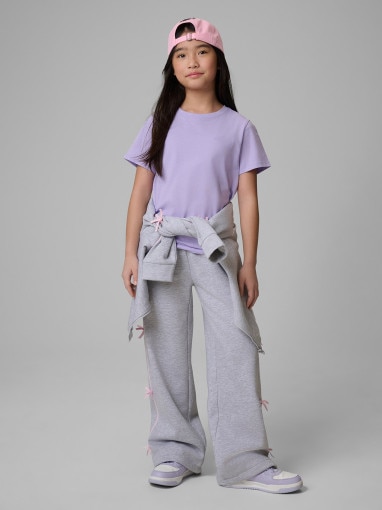 Dziewczęcy t-shirt bez nadruku 4F 4FJWSS26TTSHF3003 - fioletowy