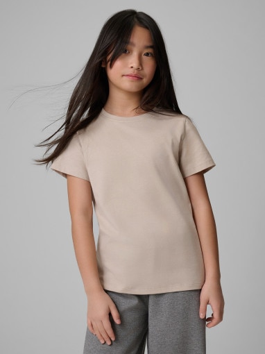  4F JUNIOR Dziewczęcy tshirt bez nadruku 4F 4FJWSS26TTSHF3003  beżowy Beżowy