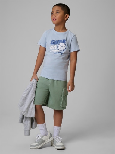 Chłopięcy t-shirt z nadrukiem 4F 4FJWSS26TTSHM3011 - niebieski