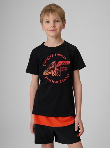  4F JUNIOR Chłopięcy tshirt z nadrukiem 4F 4FJWSS26TTSHM3284  czarny Czarny