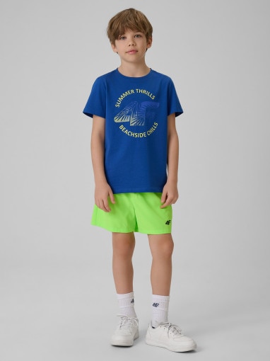 Chłopięcy t-shirt z nadrukiem 4F 4FJWSS26TTSHM3284 - niebieski