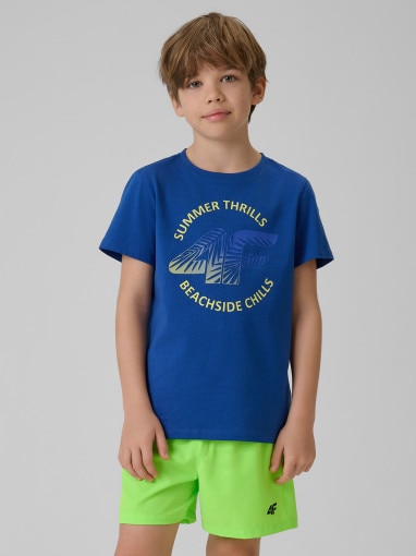  4F JUNIOR Chłopięcy tshirt z nadrukiem 4F 4FJWSS26TTSHM3284  niebieski Niebieski