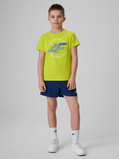 Chłopięcy t-shirt z nadrukiem 4F 4FJWSS26TTSHM3284 - zielony