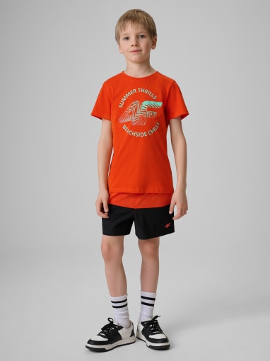 Chłopięcy t-shirt z nadrukiem 4F 4FJWSS26TTSHM3284 - czerwony