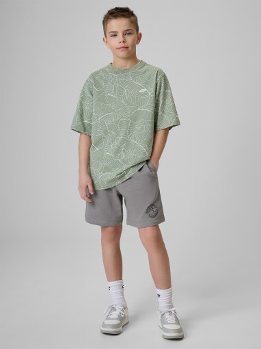 Chłopięcy t-shirt z nadrukiem 4F 4FJWSS26TTSHM3285- miętowy