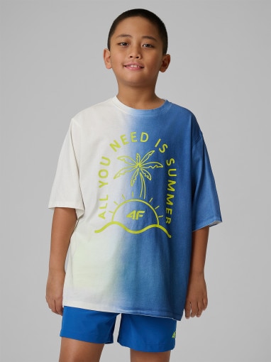  4F JUNIOR Chłopięcy tshirt z nadrukiem 4F 4FJWSS26TTSHM3286  niebieski Niebieski