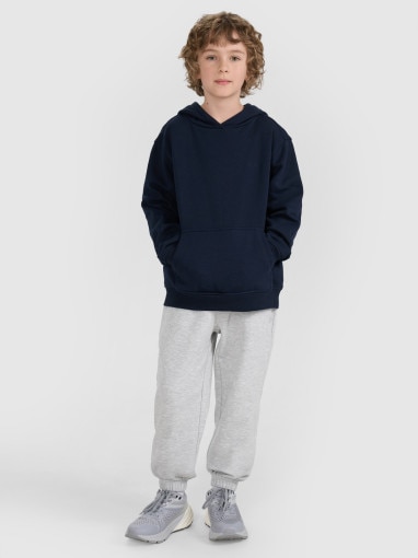 Chłopięca bluza dresowa nierozpinana z kapturem 4F 4FJRMM00TSWSM2482 - granatowa