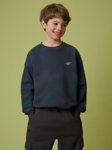  4F JUNIOR Chłopięca bluza dresowa nierozpinana bez kaptura 4F 4FJRSS26TSWSM2827  granatowa Granatowy