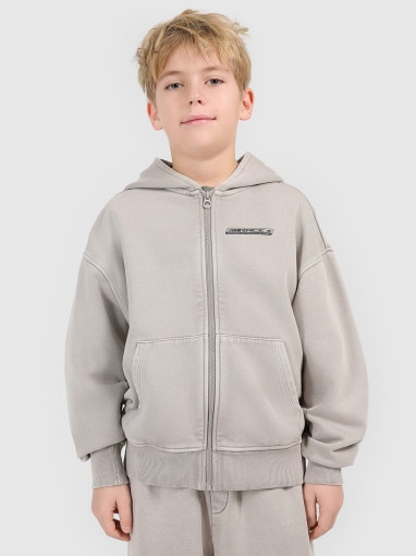  4F JUNIOR Chłopięca bluza dresowa rozpinana z kapturem 4F 4FJRSS26TSWSM2929  szara Szary