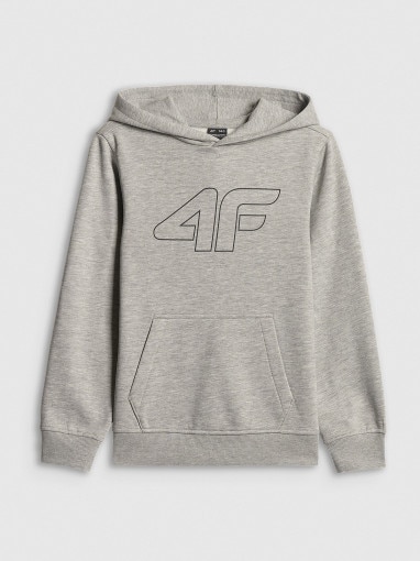  4F JUNIOR Chłopięca bluza nierozpinana z kapturem 4F 4FJRSS26TSWSM2748  szara Szary