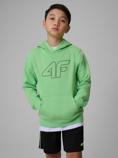  4F JUNIOR Chłopięca bluza nierozpinana z kapturem 4F 4FJRSS26TSWSM2748  zielona Zielony