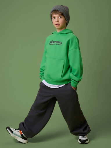  4F JUNIOR Chłopięca bluza nierozpinana z kapturem 4F 4FJRSS26TSWSM2826  zielona Zielony