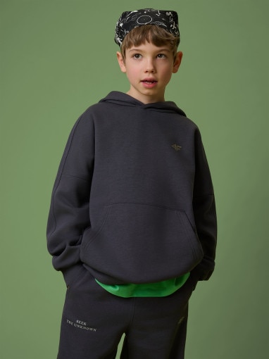 Chłopięca bluza nierozpinana z kapturem 4F 4FJRSS26TSWSM2828 - szara