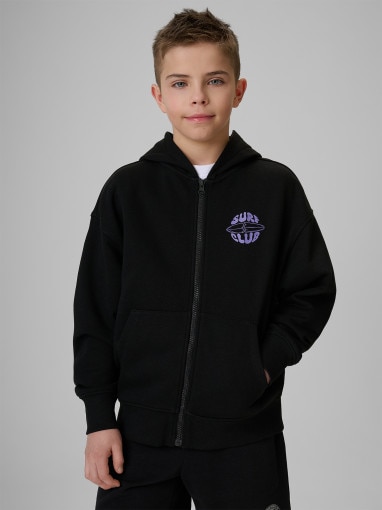  4F JUNIOR Chłopięca bluza rozpinana z kapturem 4F 4FJRSS26TSWSM2934  czarna Czarny