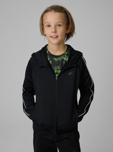  4F JUNIOR Chłopięca bluza treningowa rozpinana z kapturem 4F 4FJRSS26TFSWM0992  czarna Czarny