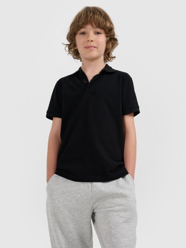  4F JUNIOR Chłopięca koszulka polo 4F 4FJRAW25TPTSM0749  czarna Czarny