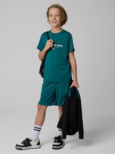  4F JUNIOR Chłopięca koszulka treningowa 4F 4FJRSS26TFTSM2390  turkusowa Turkusowy