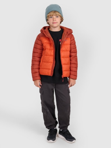 Chłopięca kurtka puchowa pikowana 4F 4FJRAW25TDJAM0770 - pomarańczowa