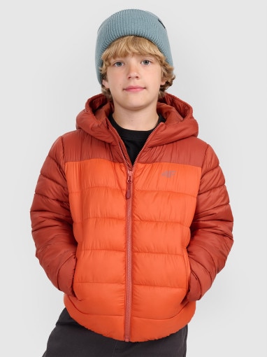  4F JUNIOR Chłopięca kurtka puchowa pikowana 4F 4FJRAW25TDJAM0770  pomarańczowa Pomarańczowy