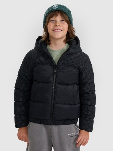  4F JUNIOR Chłopięca kurtka puchowa pikowana 4F 4FJRAW25TDJAM0820  czarna Czarny