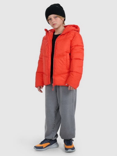 Chłopięca kurtka puchowa pikowana 4F 4FJRAW25TDJAM0821 - czerwona