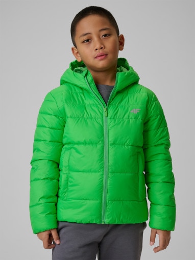  4F JUNIOR Chłopięca kurtka puchowa pikowana 4F 4FJWSS26TDJAM0741  zielona Zielony