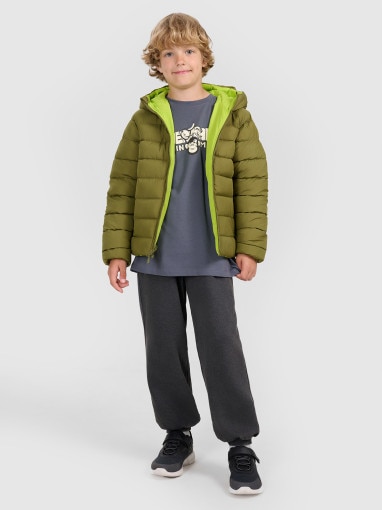 Chłopięca kurtka puchowa pikowana dwustronna 4F 4FJRAW25TDJAM0790 - oliwkowa