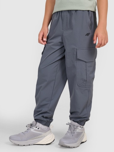 Chłopięce spodnie casual cargo 4F 4FJRAW25TTROM1606 - szare