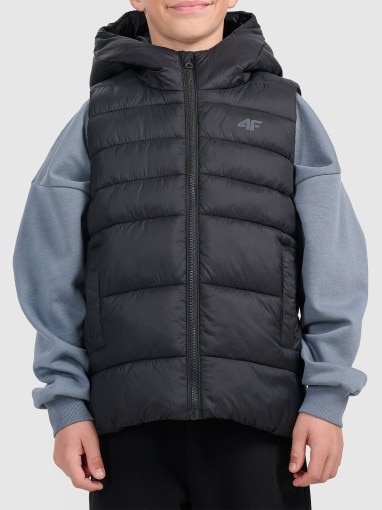  4F JUNIOR Chłopięcy bezrękawnik puchowy pikowany 4F 4FJWSS26TVJAM313  czarny Czarny
