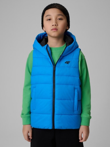  4F JUNIOR Chłopięcy bezrękawnik puchowy pikowany 4F 4FJWSS26TVJAM313  niebieski Niebieski