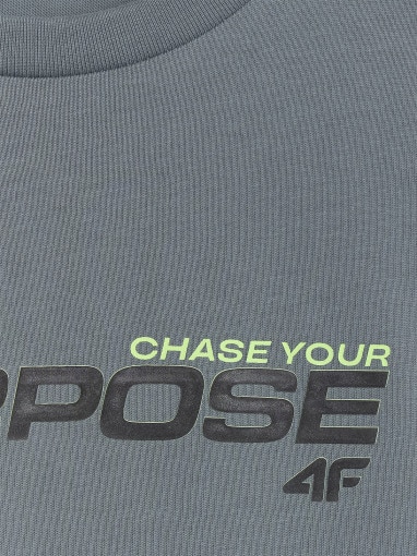 Chłopięcy longsleeve z nadrukiem 4F 4FJRAW25TLONM585 - zielony