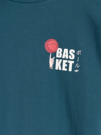 Chłopięcy t-shirt z nadrukiem 4F 4FJRAW25TTSHM3066 - turkusowy