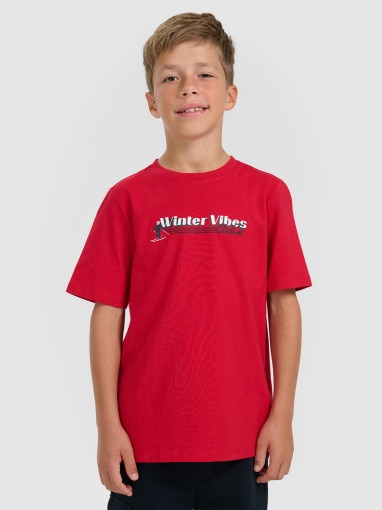  4F JUNIOR Chłopięcy tshirt z nadrukiem 4F 4FJRAW25TTSHM3168  czerwony Czerwony