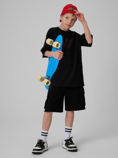 Chłopięcy t-shirt z nadrukiem 4F 4FJRSS26TTSHM3860 - czarny