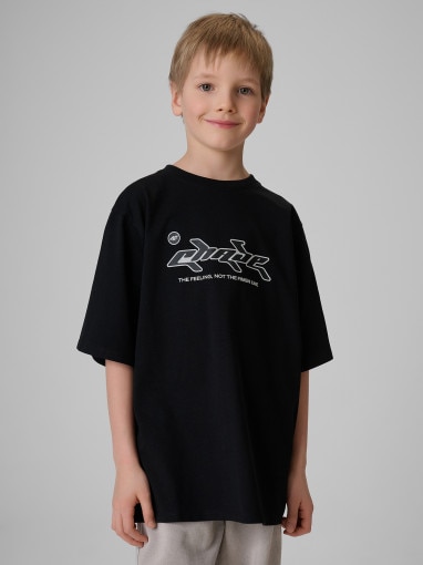  4F JUNIOR Chłopięcy tshirt z nadrukiem 4F 4FJRSS26TTSHM3861  czarny Czarny