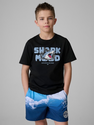  4F JUNIOR Chłopięcy tshirt z nadrukiem 4F 4FJRSS26TTSHM3902  czarny Czarny