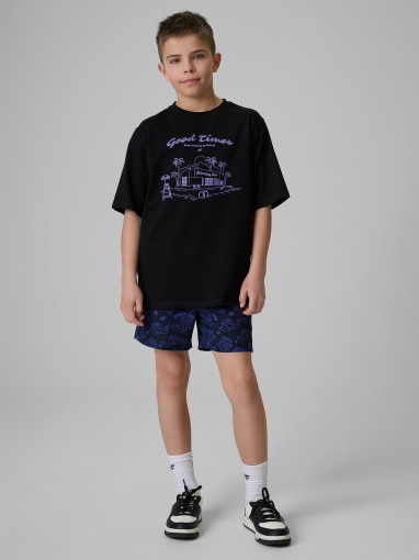 Chłopięcy t-shirt z nadrukiem 4F 4FJRSS26TTSHM3907 - czarny