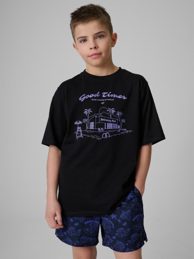  4F JUNIOR Chłopięcy tshirt z nadrukiem 4F 4FJRSS26TTSHM3907  czarny Czarny