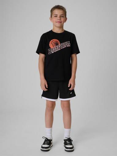 Chłopięcy t-shirt z nadrukiem 4F 4FJRSS26TTSHM4278 - czarny