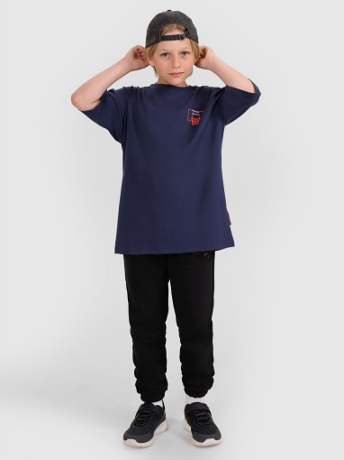Chłopięcy t-shirt z nadrukiem 4F 4FJWAW25TTSHM2412 - granatowy