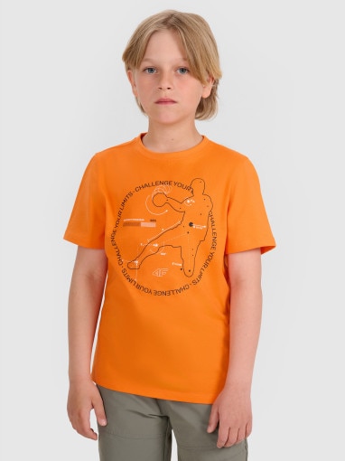  4F JUNIOR Chłopięcy tshirt z nadrukiem 4F 4FJWAW25TTSHM2413  pomarańczowy Pomarańczowy