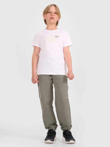 Chłopięcy t-shirt z nadrukiem 4F 4FJWAW25TTSHM2417 - biały