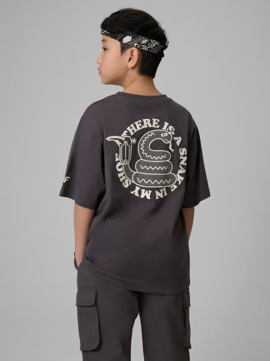  4F JUNIOR Chłopięcy tshirt z nadrukiem 4F 4FJWSS26TTSHM2813  szary Szary