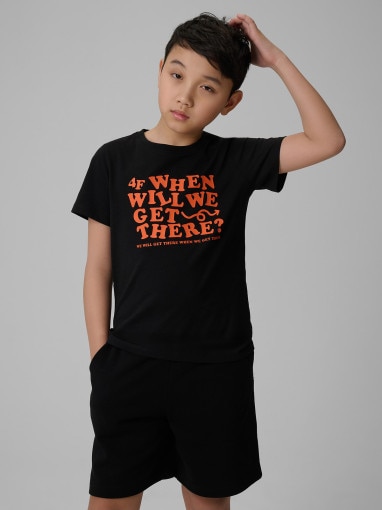  4F JUNIOR Chłopięcy tshirt z nadrukiem 4F 4FJWSS26TTSHM2816  czarny Czarny