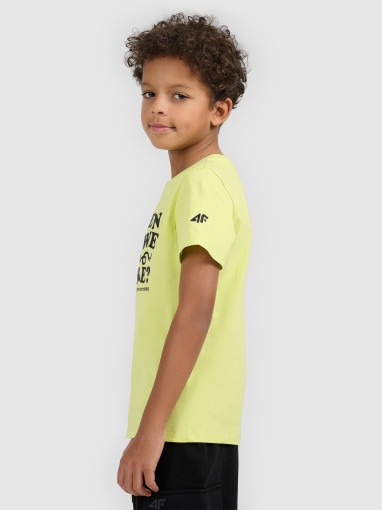 Chłopięcy t-shirt z nadrukiem 4F 4FJWSS26TTSHM2816 - żółty